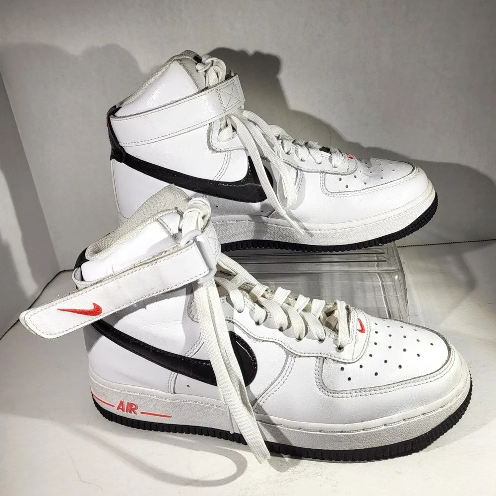 Nike Air Force 1 High Boys 5.5Y/W7 Electric White Black Red AF1 Hi Sneakers‎
